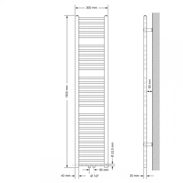 mode ECD Germany Radiateur De Salle De Bain – 300 X 1800 Mm – Blanc – Droit… 3