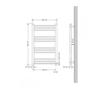 jusqu'à ECD Germany Radiateur Sèche-serviettes électrique 600 X 800 Mm Barre… 9