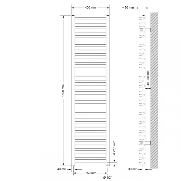 magasin en ligne france ECD Germany Sahara Radiateur Sèche-serviettes – 400 X 1800 Mm – Blanc… 3