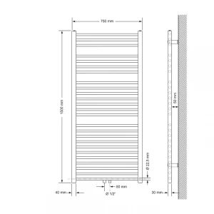 magasin ECD GERMANY Radiateur De Salle De Bain Sahara 750 X 1500 Mm Anthracite Courbe + Ra… 9