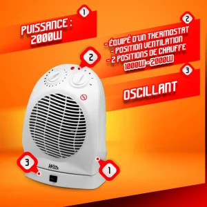 Radiateur Soufflant 2000W Oscillant Avec Thermostat – Warm Tech bas prix 7