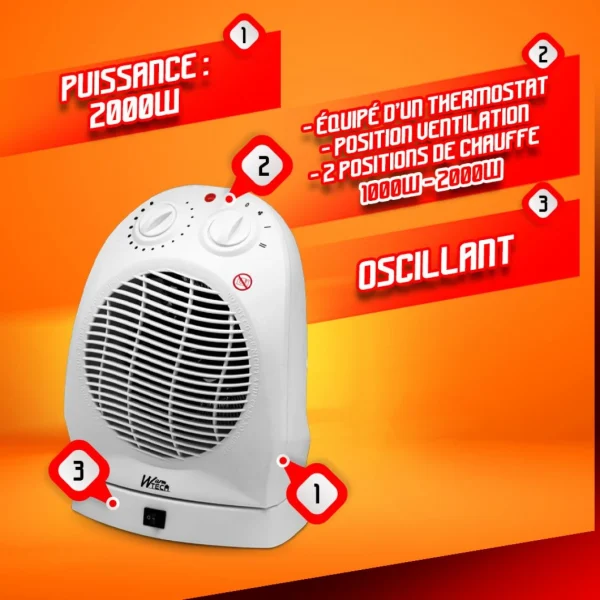 Radiateur Soufflant 2000W Oscillant Avec Thermostat – Warm Tech bas prix 3