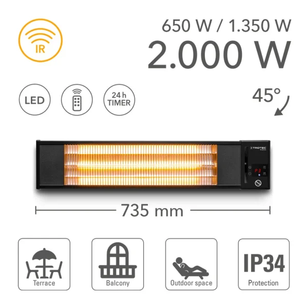 boutiqued en ligne TROTEC Radiant Infrarouge électrique D’extérieur IR 2010 S, 2000 W, … 3